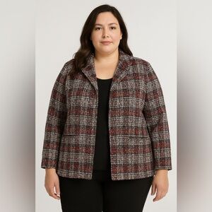 NWT CJ Banks Jacquard Open Front Jacket Embroidered Red Black 1X